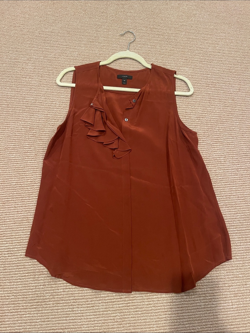 J. Crew Sleeveless Ruffle Front Blouse - Rust
